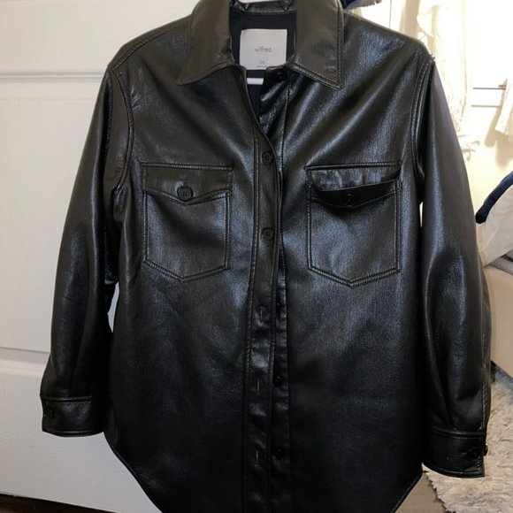 Aritzia Wilfred Ganna Shirt Leather Jacket - 2XS Black - Picture 4 of 4